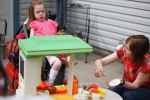 Mary Kate plays house with mom, medically fragile, thankful for parents, pediatric home service