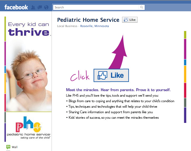PHS facebook, pediatric home service, facebook fan page, like us