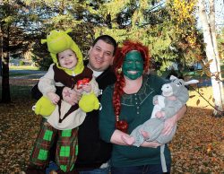 The family dresses as Shrek to go trick-or-treating (joy #47)