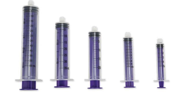 ENFit syringes available in 60, 35, 20, 10 and 5 mL