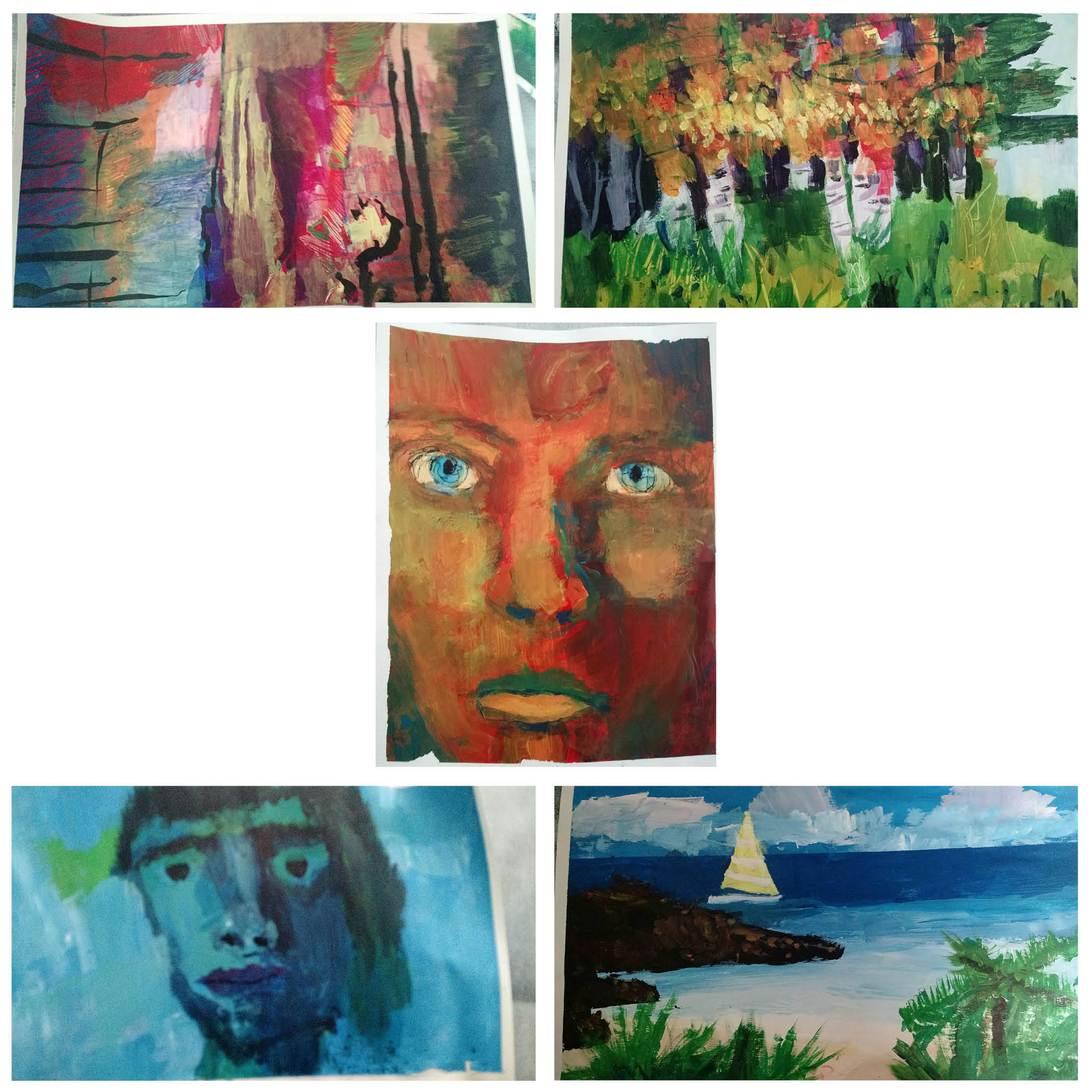 A collage of paintings Austin has done despite his hypophosphatasia diagnosis
