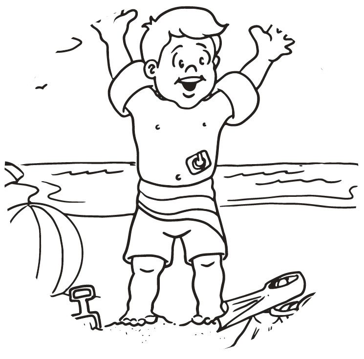 Boy with a feeding tube at the beach