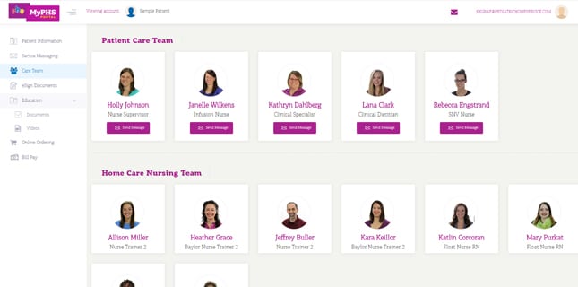 An example of the care team page available for patients in MyPHS Portal