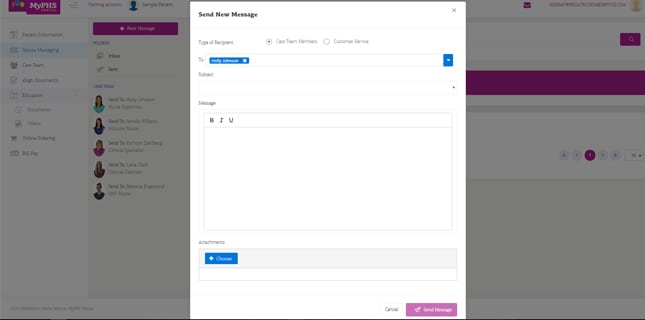 An example of the messaging system within MyPHS Portal