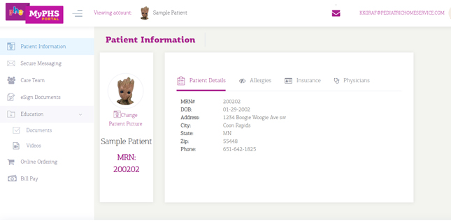 The MyPHS Portal patient information page
