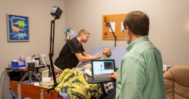 A nursing student goes through a simulation at PHS