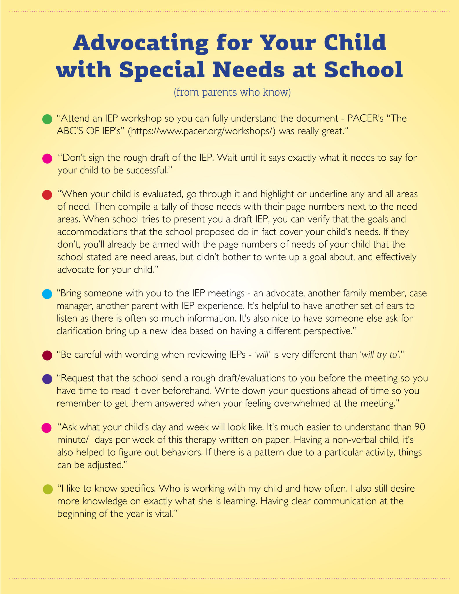 advocacy for your child in school. tips from parents helping parents